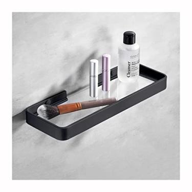 Imagem de Prateleiras de banheiro de alumínio espaciais montadas na parede chuveiro vidro temperado retangular organizador de armazenamento acessórios de banheiro à prova de ferrugem (cor: branco, tamanho: 30