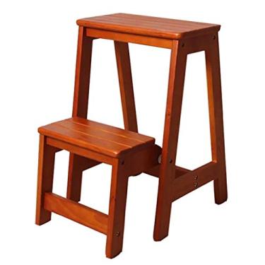 Imagem de Escada de degrau dobrável, escada de madeira resistente com moldura de madeira resistente e pedal largo antiderrapante multiuso para uso doméstico, escritório, cozinha, capacidade de 181 kg (nogueira