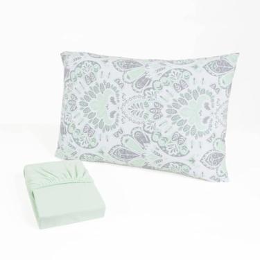 Imagem de Jogo de Cama Solteiro com Lençol de Elástico - Malha 100% Algodão, Confortável e Prático para Quartos Domésticos com Estilo Simples (Papiro verde)