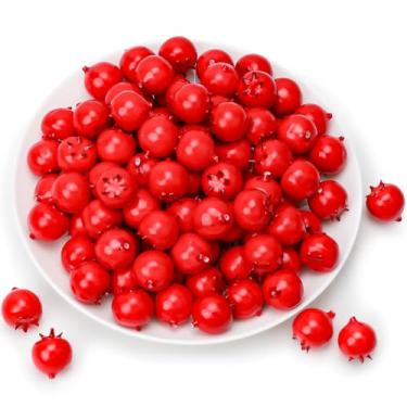 Imagem de Quancru 100 peças de mirtilo artificial, frutas vermelhas, simulação a granel, de plástico, para decoração de prato, cesta, mesa, bolo, Natal, artesanato, comida, modelo, fotografia, adereços