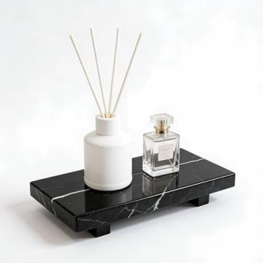 Imagem de Suporte de pedestal de mármore, organizador de balcão de banheiro, bandeja de pedra para exibição de joias e sabão (preto)