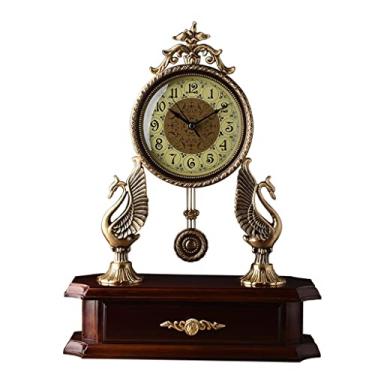 Imagem de Relógio de cisne de cobre estilo europeu relógio de pêndulo quarto sala de estar relógio de mesa para casa decoração (cor: A, tamanho: 35,5 * 46,5 cm)