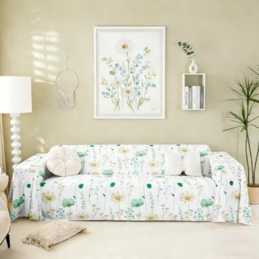 Imagem de Erosebridal Capa de sofá floral aquarela verde menta bege flor capa de sofá moderna minimalista branca para animais de estimação, crianças, cachorro rústico lavável, protetor de sofá antiderrapante