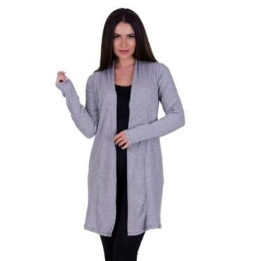 Imagem de Cardigan Manga Longa Canelado Casaco Kimono de Inverno Feminino-Feminino