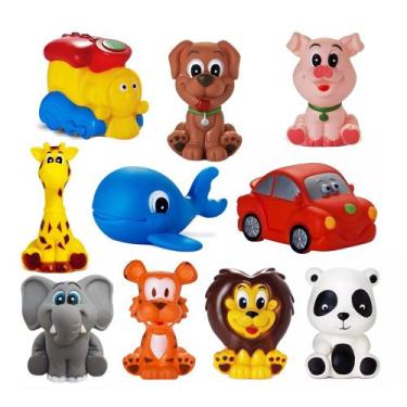 Imagem de Kit Com 10 Brinquedos De Vinil Para Bebê Maralex - Elefante, Girafa, T