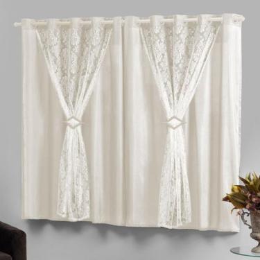 Imagem de Cortina Tecido Renda Para Janela Curta 2,80m Palha Marrocos - Casa Imp