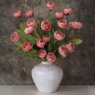 Imagem de VIERENA 12 peças de flores artificiais de peônia de seda sintética para vaso - 68,5 cm, ramos de peônias falsas a granel com hastes para buquê de centro de mesa, arranjos de casamento, decorações de