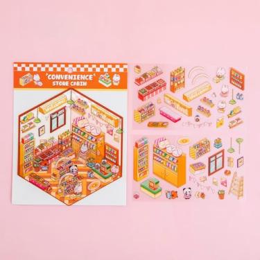 Imagem de Adesivos para scrapbooking DIY - Decalques de cena de diorama de desenho animado em miniatura, pacotes de adesivos de decoração de diário criativo e álbum (cabine de supermercado)