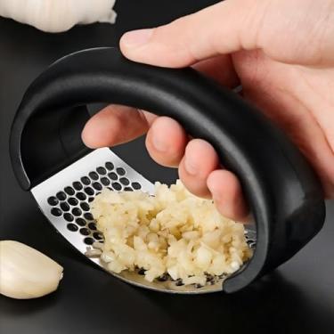 Imagem de Espremedor de alho de aço inoxidável com tambor de descascar alho triturador de alho portátil para cozinha doméstica