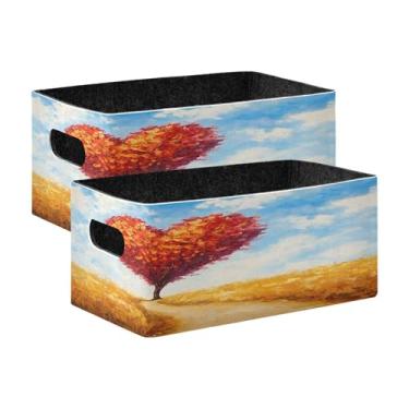 Imagem de xigua Conjunto de 2 caixas de armazenamento de árvore em forma de coração, cubo de armazenamento dobrável, organizador de cestas de armazenamento para livros, prateleiras, armário, lavanderia
