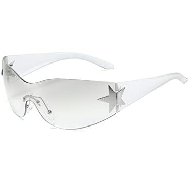 Imagem de AIEYEZO Óculos de sol modernos sem aro Y2K para mulheres e homens anos 2000, óculos de sol estilo envolvente, óculos de sol modernos Y2K, Tons claros, MM