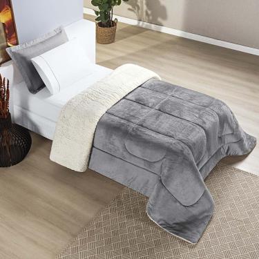 Imagem de Coberdrom Diamond Solteiro Sherpa Com Manta Flannel 01 Peça - Cinza