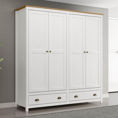 Imagem de Guarda-roupa 4 Portas 2 Gavetas Topázio Branco/freijó Madeira Pinus - Finestra