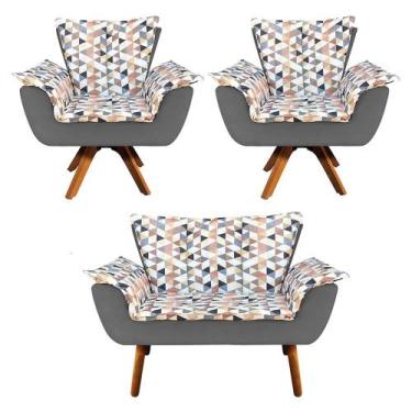 Imagem de Kit 01 Namoradeira e 02 Poltronas Giratória Opala D87 e Suede Base Mad