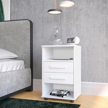 Imagem de Mesa De Cabeceira Quarto Solteiro Casal Cielo 2 Gavetas 2 Nichos com Pés Estilo Rodinha - Mizza Decor (Branco)