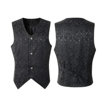 Imagem de Colete Jacquard Gótico Steampunk Preto Vintage Para Homens, Estilo Vit