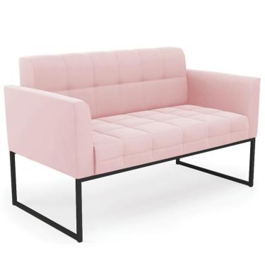 Imagem de Sofá Namoradeira Base Industrial Preto Ana Suede Rosa Bebê - Ibiza