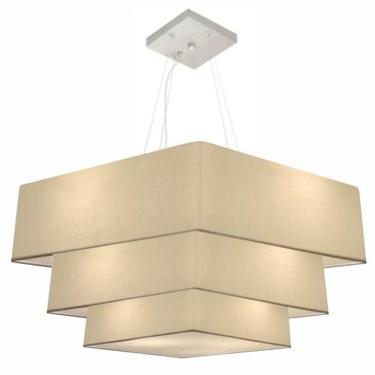 Imagem de Lustre Pendente Triplo Quadrado Md-4165 Cúpula Em Tecido Algodão Crú - Bivolt