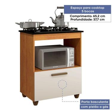 Imagem de Balcão Para Cooktop 5 Bocas 1 Porta Basculante Salvia Kaiki Móveis Nature/off White