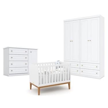Imagem de Quarto de Bebê Americano 4 Portas com Berço Americano Unique Branco Soft Eco Wood - Matic - Henn