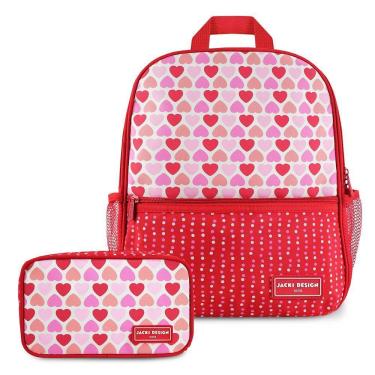 Imagem de Conjunto Estojo Tamanho Médio Rosa Sapeka E Mochila Sapeka Coração Vermelho Mochila