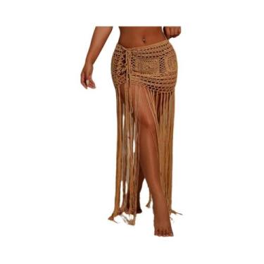 Imagem de Vestido Longo De Crochê Com Franjas E Cintura Alta Para Praia E Saída 