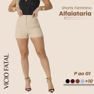 Imagem de Shorts Feminino de Alfaitaria Social Fecho Invisível Elegante Plissado Modelagem Curta Cintura Alta-Feminino