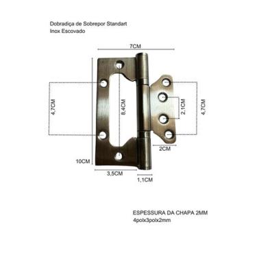 Imagem de 3 Dobradiças Inox de sobrepor (sem rebaixo) para 1 porta até 35kg - Im