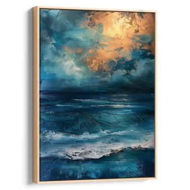 Imagem de Quadro Mar - Pintura dos Céus Dourados sobre Ondas - Mioquadros, 60x40