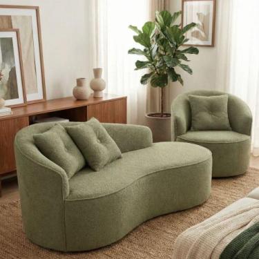 Imagem de Kit de 01 Sofá Orgânico Curvo Feijão + 01 Poltrona Confortável Sala Es