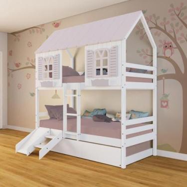 Imagem de Treliche Casinha Bela Kit Escada/escorregador - Madeira Maciça Branco/