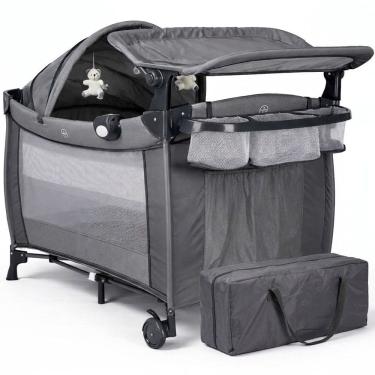 Imagem de Berço de Bebê Portátil Zooper Cinza com Trocador Mosquiteiro Bolsa e Caixa Musical Som e Luz Dobrável Desmontável