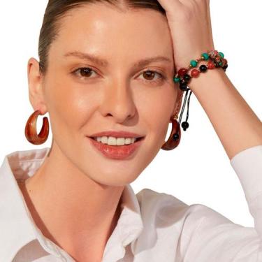 Imagem de Brinco Feminino Delicado Argola Minimalista Resina Vintage - anjo da m