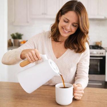 Imagem de Garrafa Termica 1 Litro Cozinha Cafe Branca Cha Vidro Oferta - EINSTOK