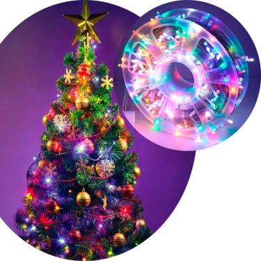 Imagem de Pisca Varal Cordão Natal 600 Lâmpadas LED Colorido 220V 100m Baixo Consumo Fio Branco para Decoração