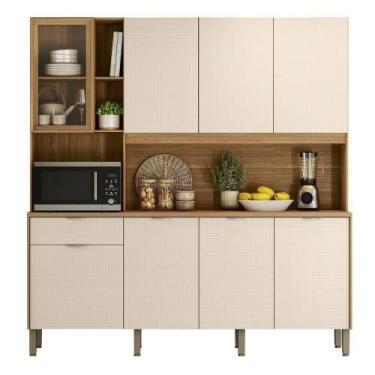 Imagem de Armário De Cozinha Compacta 8 Portas 4 Nichos Namastê Madeirado/off Wh