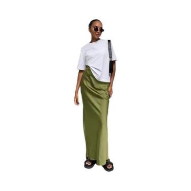 Imagem de Saia Trompete Preta De Cetim Elegante De Cintura Alta Para Mulheres, S