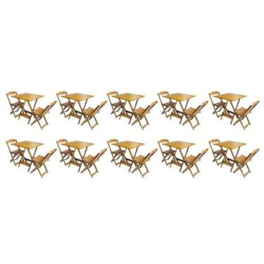 Imagem de Kit 10 Jogos De Mesa Dobravel Com 2 Cadeiras De Madeira 70x70 - Mel - 