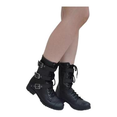 Imagem de Bota Coturno Punk Rock Estilo Militar 3 Fivelas Cano Médio - Moda Pé, 