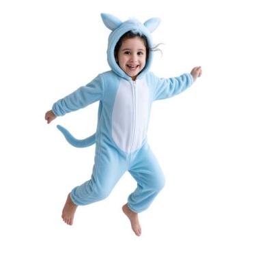 Imagem de Macacão Fantasia Infantil Azul de Pelúcia com Capuz Unissex - anjo da 