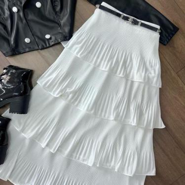 Imagem de Saia Midi Prissada Cor Branco Tamanho P - Keillas
