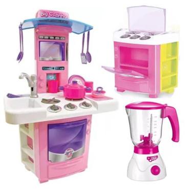 Imagem de Kit Brinquedo Liquidificador Infantil + Cozinha Big Fogão - DM Toys