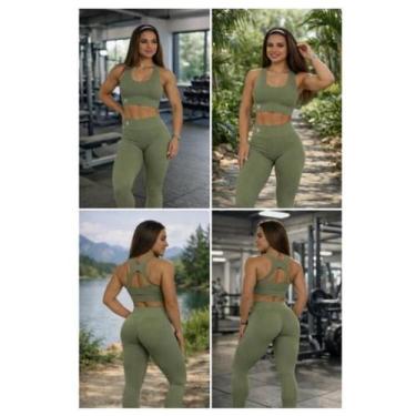 Imagem de Conjunto Feminino Fitness Verde Legging Levanta Bumbum e Top Academia 