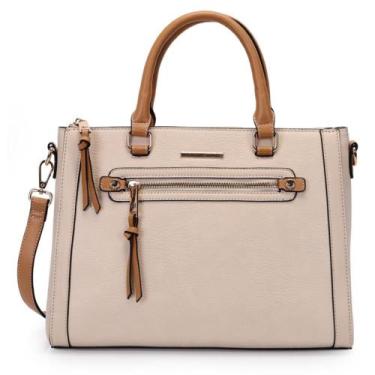 Imagem de Bolsa satchel grande ziper frontal wj sintética, Bege, UN