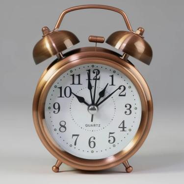 Imagem de Relógio Despertador Analógico de Mesa Dantas Vintage Retrô com Sino Mecânico Luz Noturna Bronze