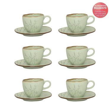 Imagem de Conjunto de Xícara de Chá com Pires Ryo Bambu Porcelana Resistente a Micro-ondas e Lava-louças Verde Oxford