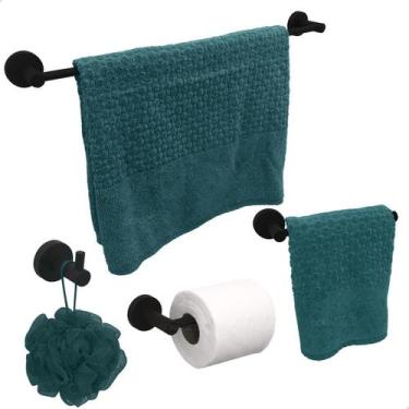 Imagem de Kit Banheiro Preto Fosco Inox 304 4 Peças Toalheiro Porta Papel Higien