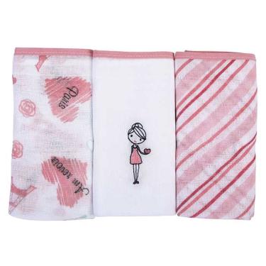 Imagem de Fralda de Pano Bordada Minasrey Baby Nice 3un 70x68cm Recém-Nascido