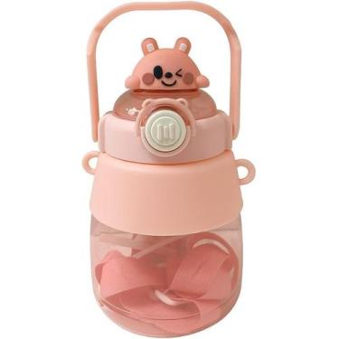 Imagem de Garrafa Infantil com Alça e Tampa Divertida de Ursinho - 500ml Rosa - 
