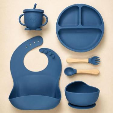 Imagem de Kit Refeição Bebê Silicone 6 Peças Livre de BPA Prato Talheres - Era U